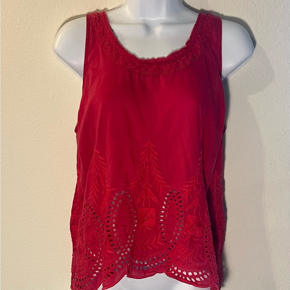 Red Sleeveless Boxy Embellished Tank Top